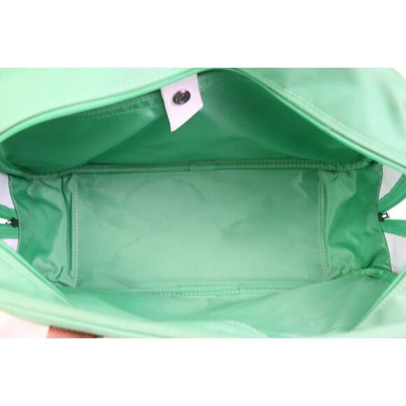 Longchamp GREEN CANVAS BROWN LEATHER ZIP AROUND TRAVEL CARRY ALL SHOULDER DUFFLE - Picture 7 of 15